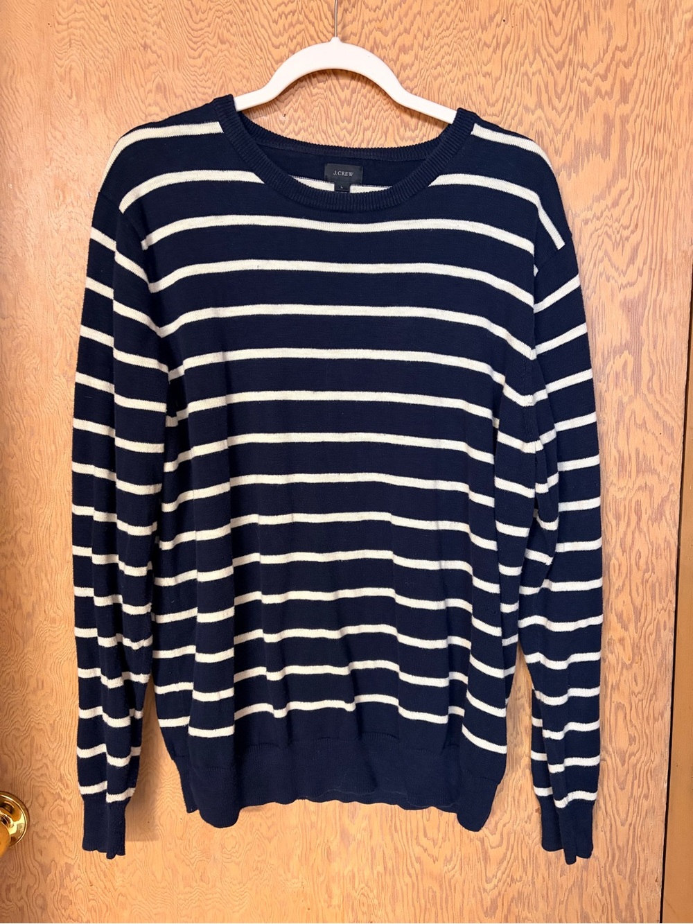 J. Crew Navy and White Striped Crewneck Sweater